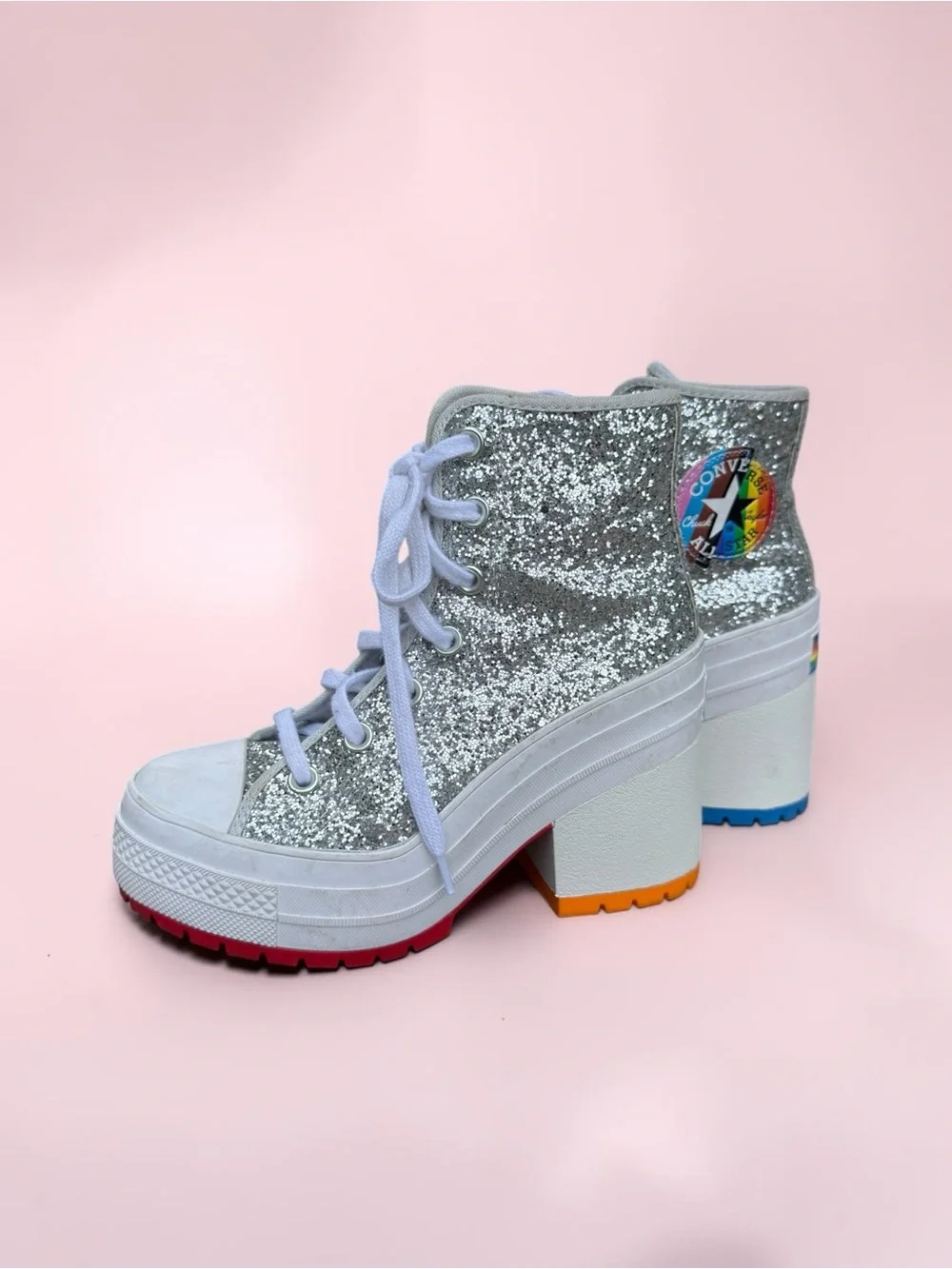 Converse Chuck 70 De Luxe Heel Disco Glam Silver Glitter Pride Chunky women sz 5